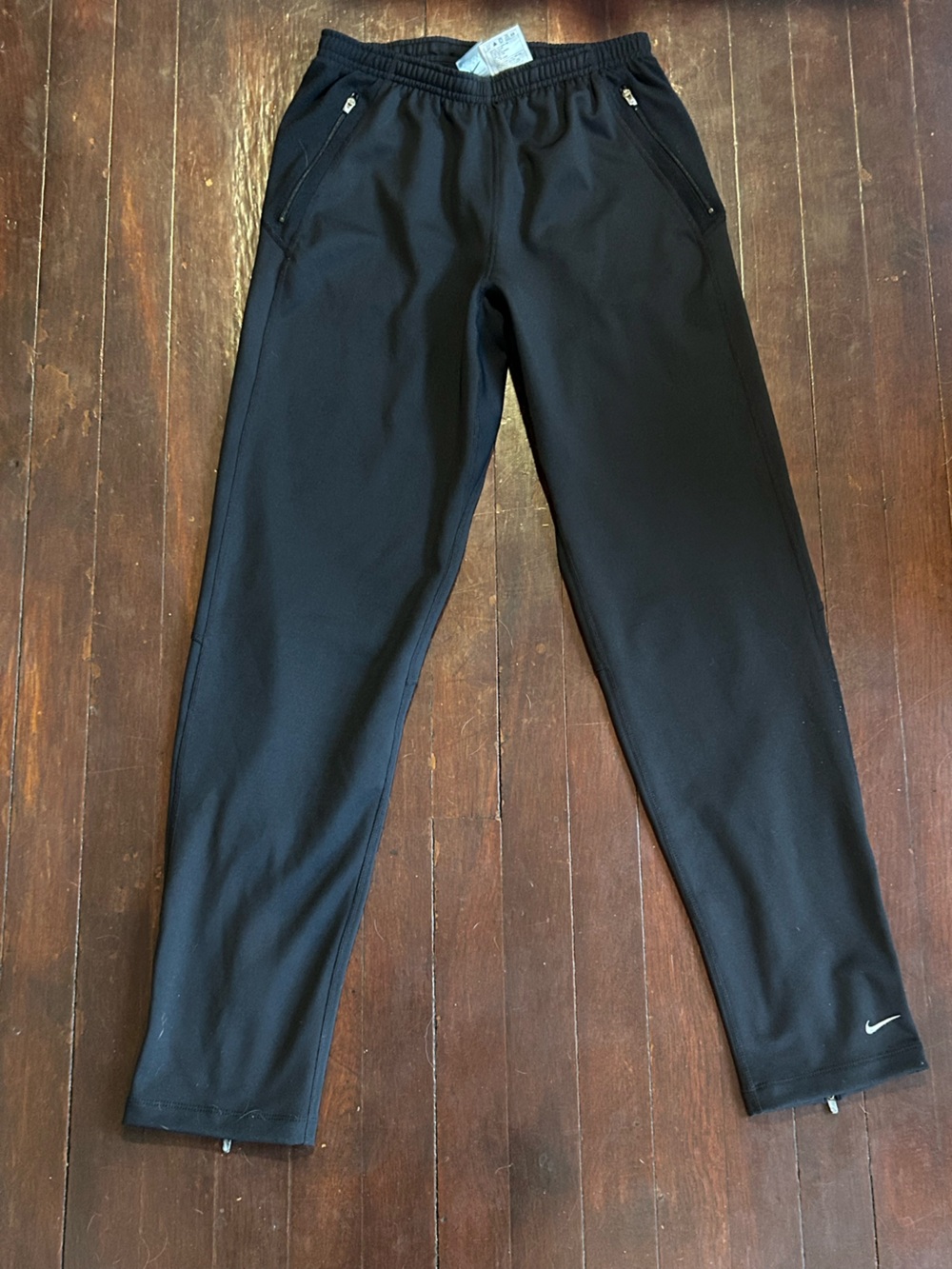 Nike Dri-FIT Menβs Black Track Pants Pockets Drawstring Ankle Zips Sz XS